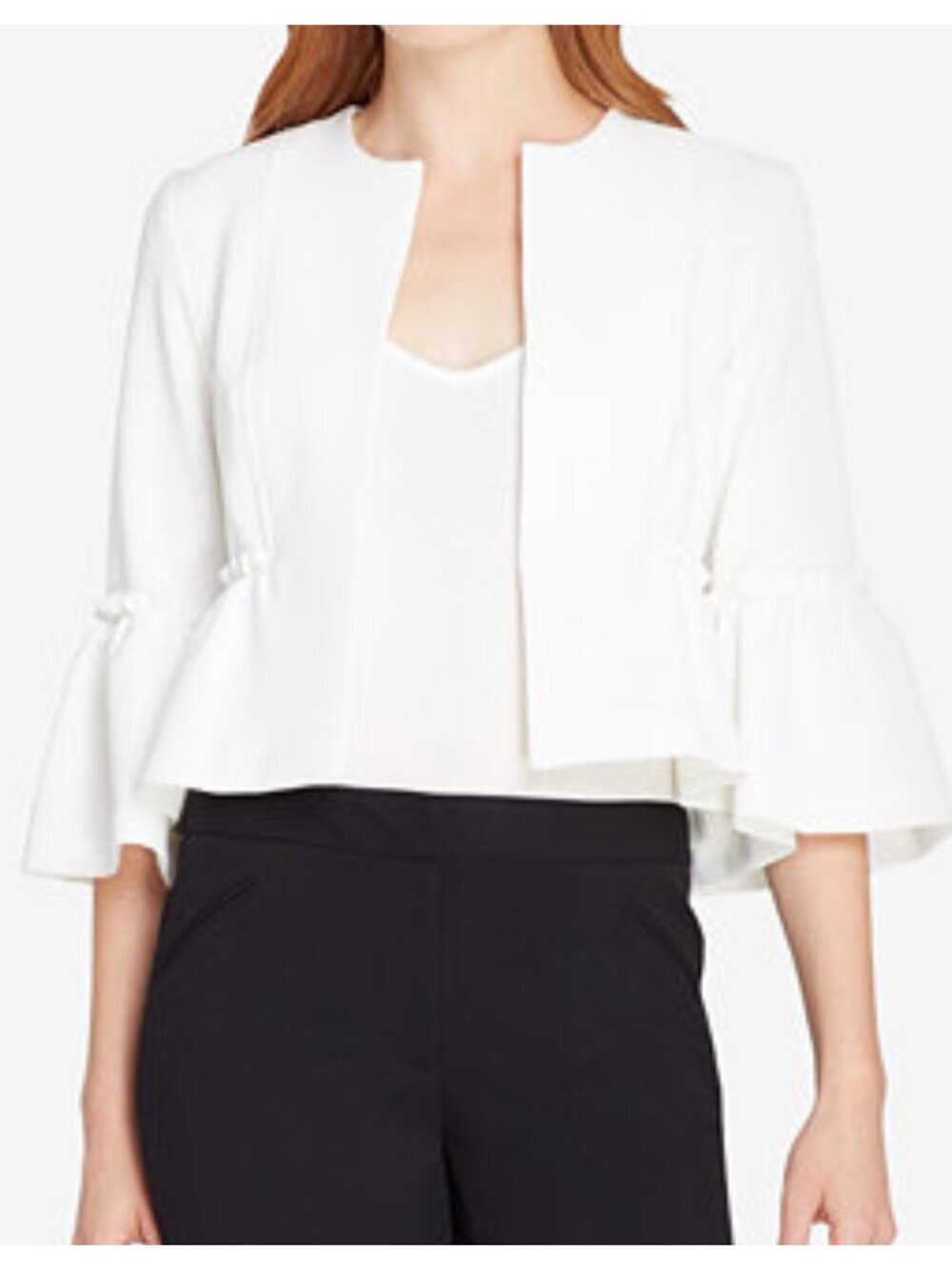 Tahari NWT Marshmellow Peplum Blazer Size 16 Bell Sleeve Open Front Summer